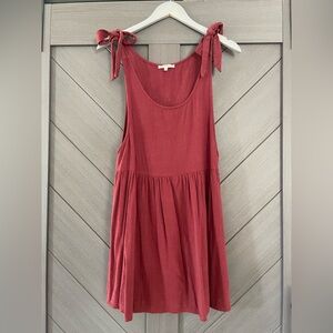 Dark red mini dress with adjustable bowtie straps